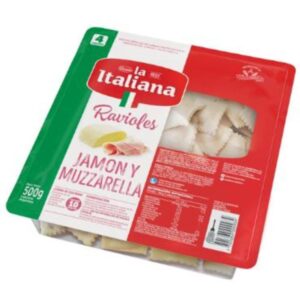RAVIOLES LA ITALIANA JAMON Y MUZZARELLA 500GR