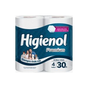 PAPEL HIGIENICO HIGIENOL DOBLE HOJA PREMIUN 4UN X 30 METROS