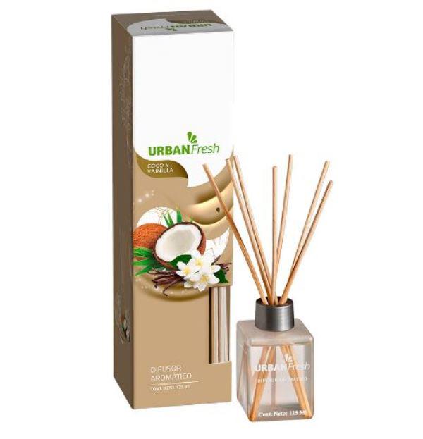 DIFUSOR AROMATICO CON VARILLAS URBAN FRESH COCO Y VAINILLA 125ML